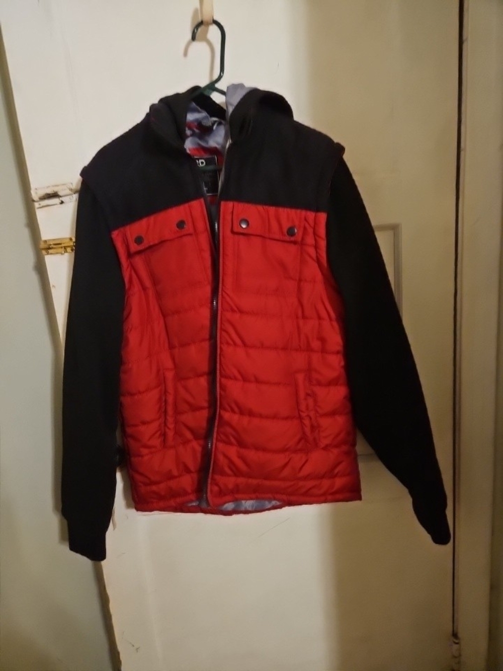 Hard Edge Men's Streetwear Puffer Jacket in Red & Black Size XL